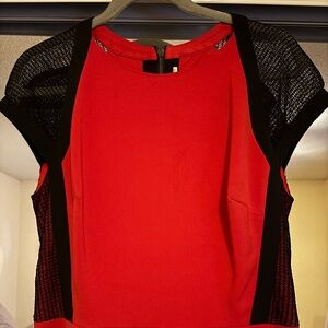 Cache cap sleeve colorblock red black sheath dress exposed zipper sz 10